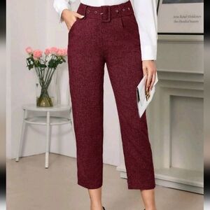 Women's Long Waisted Tapered Pants,Elegant Red Color,Suitable for Women